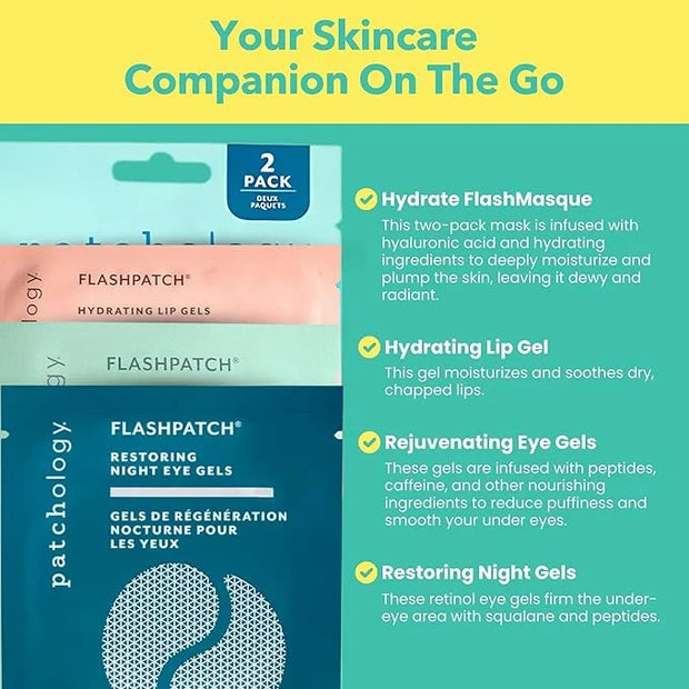 Patchology On The Fly Travel Facial Kit – Travel-Friendly Hydrating Skincare Essentials for Face, Eyes and Lips – Includes...