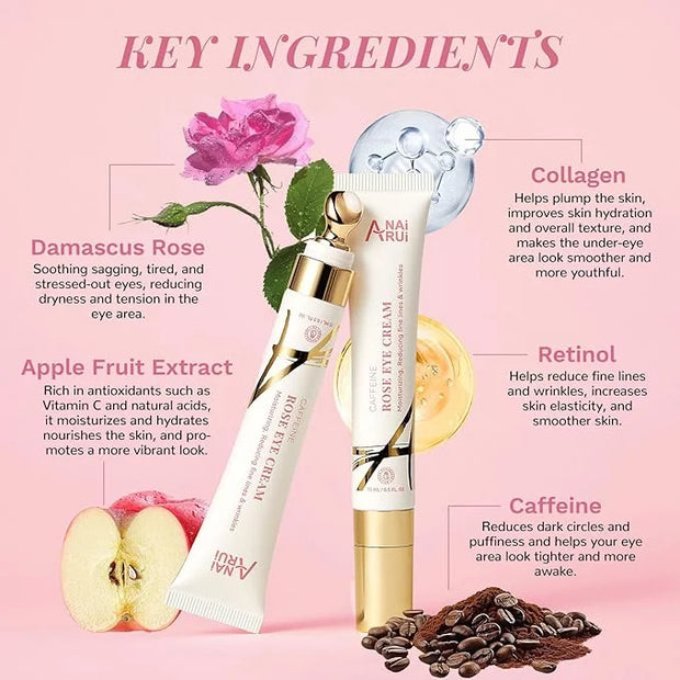 ANAI RUI Rose Caffeine Eye Cream for Dark Circles, Mother's Day Gift for Women, Anti-Aging Eye Cream with Retinol, Collage...