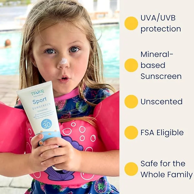 TruKid Sport SPF30 Face Sunscreen Unscented 3.4oz Baby Sunscreen, Natural Ingredients Kids Sunscreen, Reef-Friendly Travel...