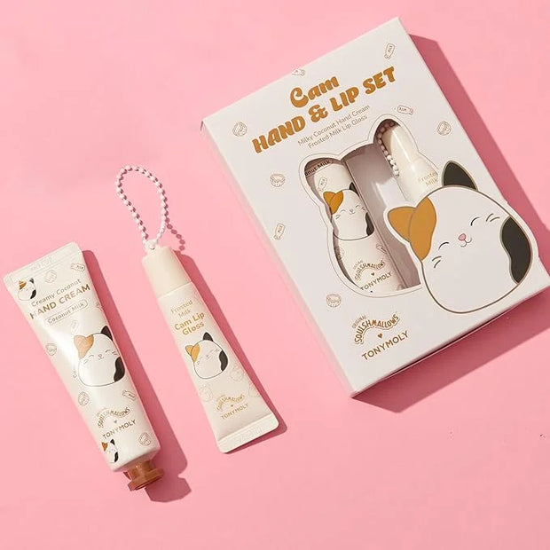 TONYMOLY x Squishmallow Cam the Cat 2PC Hand Cream & Lip Gloss Set, Coconut Milk Hand Cream, Frosted Milk Lip Gloss - Prod...
