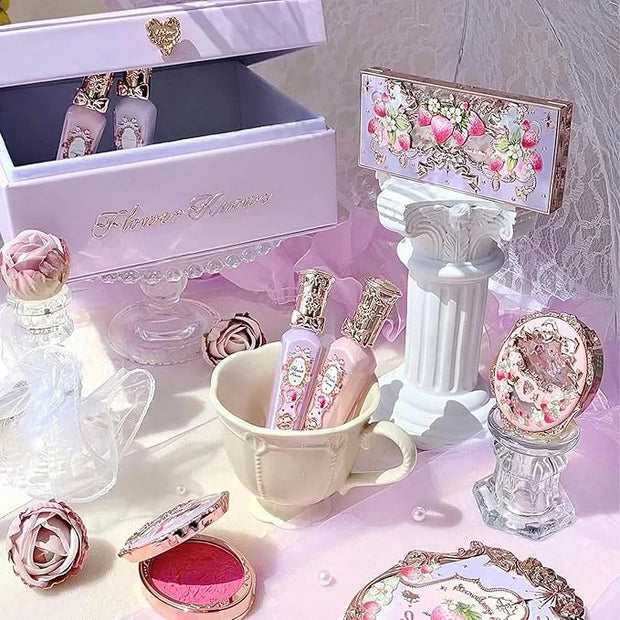 Flower Knows Violet Strawberry Rococo Makeup Box Set, 7 Pack Makeup Box with Mirror, Lip Gloss2, Blush2, Blush Brush1, Hai...