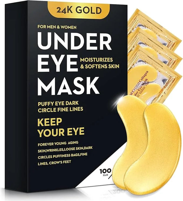 200Pcs/100 Pair Under Eye Patches Gold for Dark Circles, Puffy Eyes, and Wrinkles, 24K Gold Eye Mask for Face, Eye Cream f...