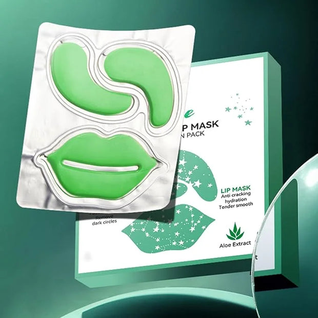 YP 10 Pairs Aloe Vera Under Eye Patches and Moisturizing Lip Mask Set - 10 Pcs Aloe Vera Under Eye Patches, Refines Eye ma...