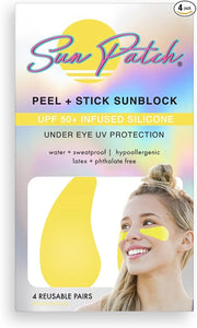Hypoallergenic Sun-Screen Under Eye Patches, 100% Silicone UPF-50 UV Protection, Reusable, 1 Pack/4 Pairs, Yellow (Golf, S...