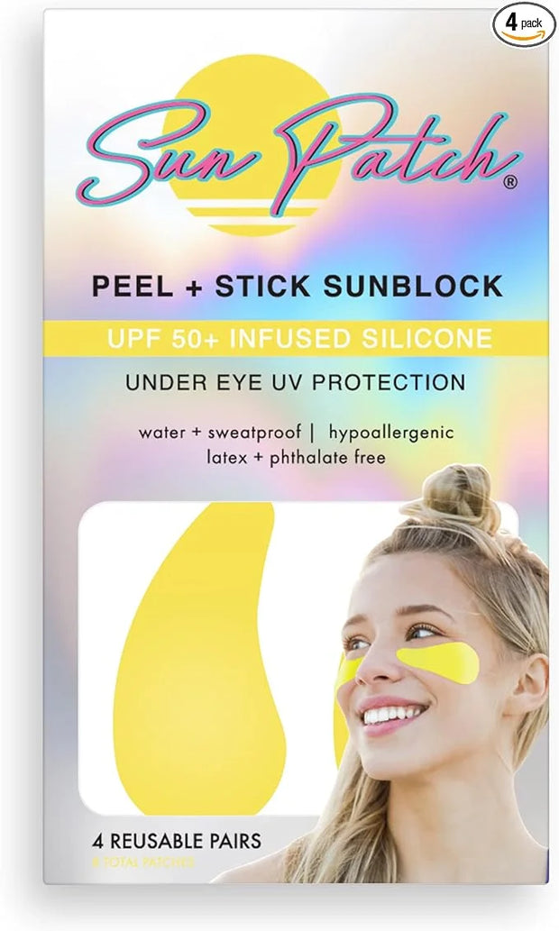 Hypoallergenic Sun-Screen Under Eye Patches, 100% Silicone UPF-50 UV Protection, Reusable, 1 Pack/4 Pairs, Yellow (Golf, S...