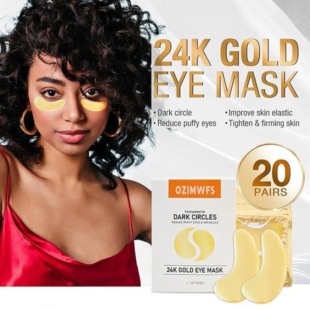 Organic 24K Gold Eye Mask with Collagen. Treatments reduce Puffy Eyes and Dark Circles Reduce Wrinkles and Fine lines - Pr...
