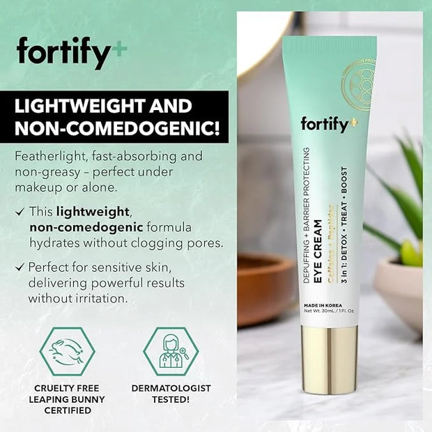 Fortify 9-in-1 Natural Skincare Eye Cream - De-Puffing & Protecting, Dermatologist Tested - Hydrates & Refreshes, Made in ...