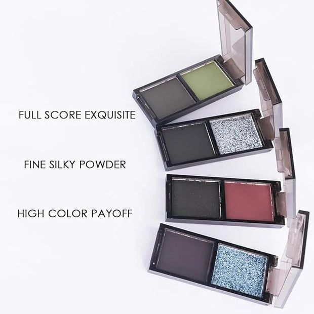 Blue Black Two Color Matte Shimmer Glitter Eyeshadow,Bright High Pigment Eye Shadow Powder,Professional Long-Lasting Water...