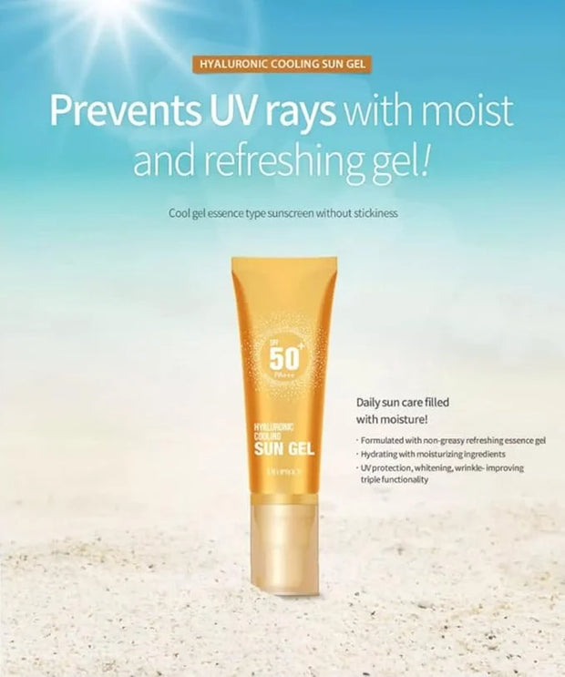 Deoproce Hyaluronic Cooling Sun Gel SPF50+ PA+++ 50g Korean Skincare |Anti-Aging| K-Beauty Sunscreen with No White Cast