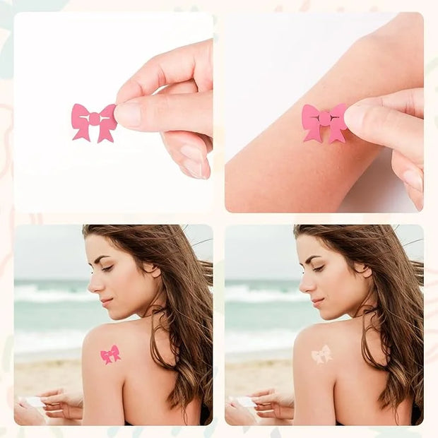 500pcs Tanning Stickers, Bowknot Tan Body Stickers Outdoor Sunbathing Tattoo Stickers Suntan Stickers Know When to re-Appl...
