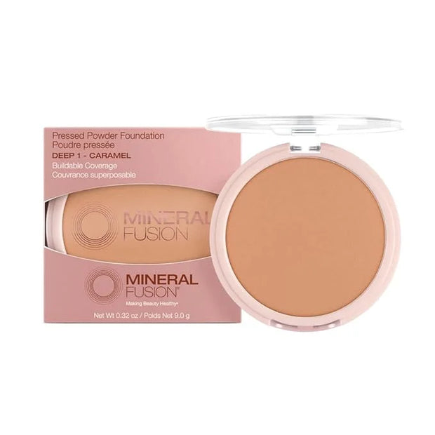 Mineral Fusion Pressed Powder Foundation, Deep 1 - Med/Tan Skin w/Golden Undertones, Age Defying Foundation Makeup with Ma...