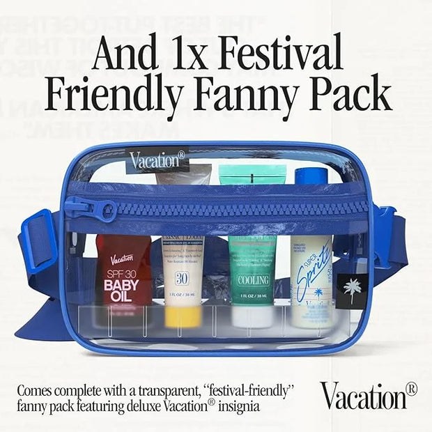 VACATION Sun Belt Sampler Kit, SPF 30-50 Sunscreen Pack, Includes Classic Lotion, Super Spritz Face Mist, Baby Oil, After ...
