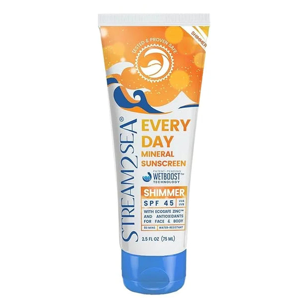 SPF 45 Every Day Shimmer Mineral Sunscreen | 2.5 Fl Oz Biodegradable, Paraben Free & Reef Safe Sunscreen | Non-Greasy, Lig...