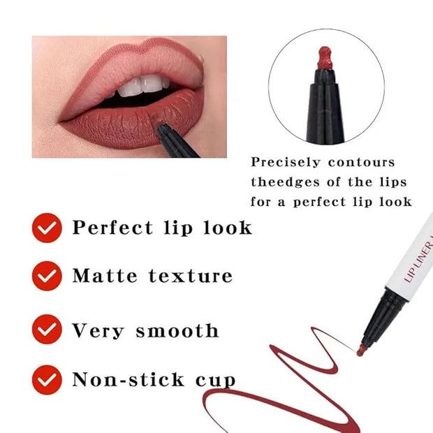 Longwear Liquid Lip Liner, Matte Lip Tint Stain Marker Pen, 2 in1 Liquid Lipstick & Lip Liner Pencil, Long Lasting Waterpr...