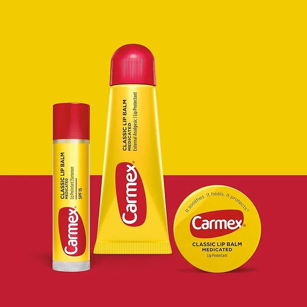 Carmex Classic Medicated Lip Balm Pack, Lip Moisturizer for Chapped Lips, 9-Count Variety Pack Bag (3 Tubes, 3 Sticks, 3 J...