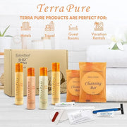 Terra Pure Amenity & Accessory Kit |1 oz Travel Size Shampoo, Conditioner, Lotion, Body Wash, 2 Cleansing Bars, Shave & De...