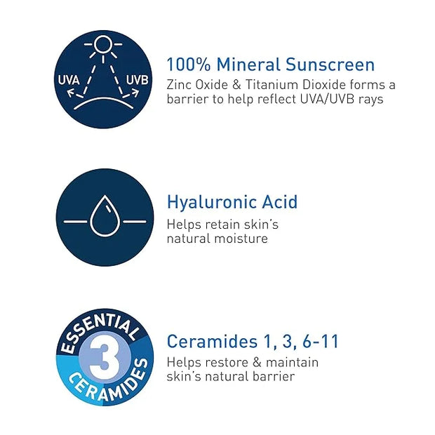 CeraVe 100% Mineral Sunscreen SPF 30 | Body Sunscreen with Zinc Oxide & Titanium Dioxide | Hyaluronic Acid & Ceramides | O...