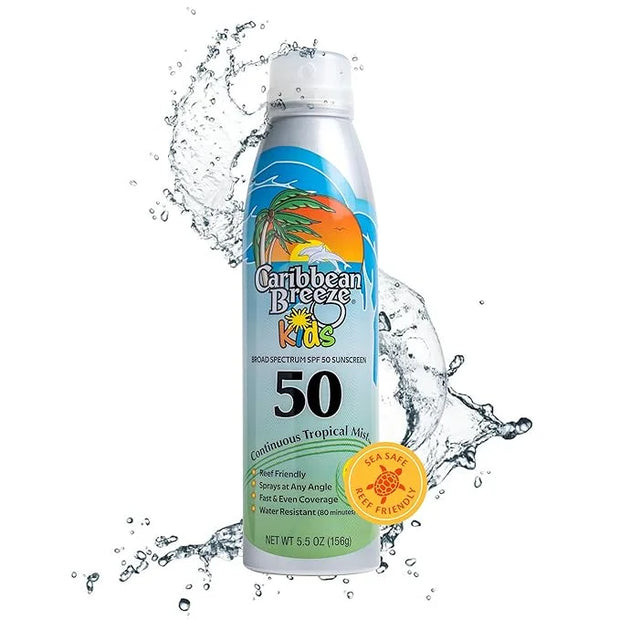 Caribbean Breeze Continuous Tropical Mist SPF 50 Sunscreen Spray for Kids, Reef Safe Sunscreen Spray, Up to 80 Minutes Wat...