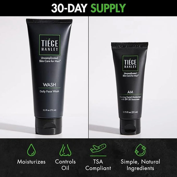 Tiege Hanley Men’s Basic Skin Care Set – Hydrating Face Wash & Daily Moisturizer with SPF 20 – Basic Facial Kit for Men – ...