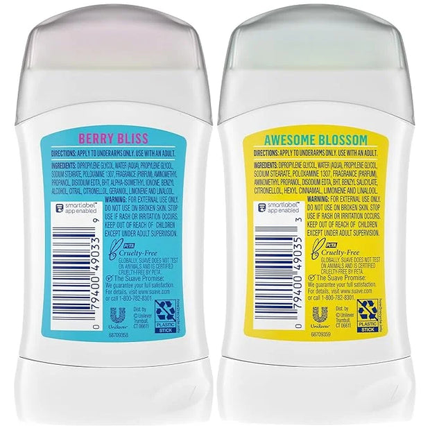 Suave Aluminum-Free Deodorant, Kids & Teen Girls – Fresh Vibes Berry Bliss & Awesome Blossom, 48H Protection, 1.2 Oz Ea - ...