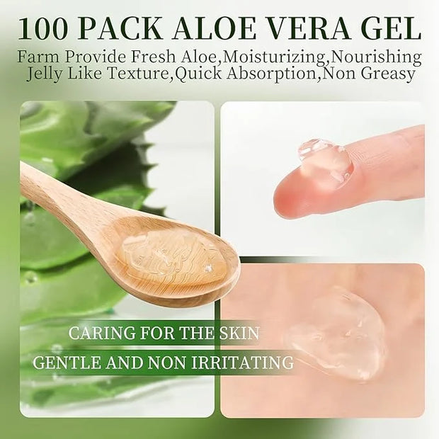 100 Pack Bulk Aloe Vera Gel, 99% Pure Aloe Vera Gel for Face, Hair, Skin, Body, Sunburn Relief, Hydrating Aloe Gel Travel ...
