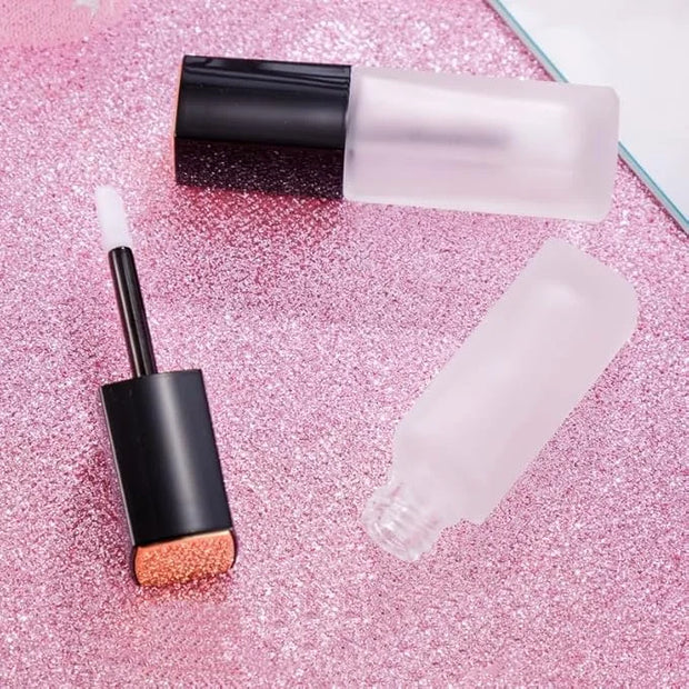 3 Pcs 5ml Frosted Glass Lip Gloss Tubes Refillable Square Lip Glaze Containers with Wands and Stoppers Mini Lip Balm Bottl...