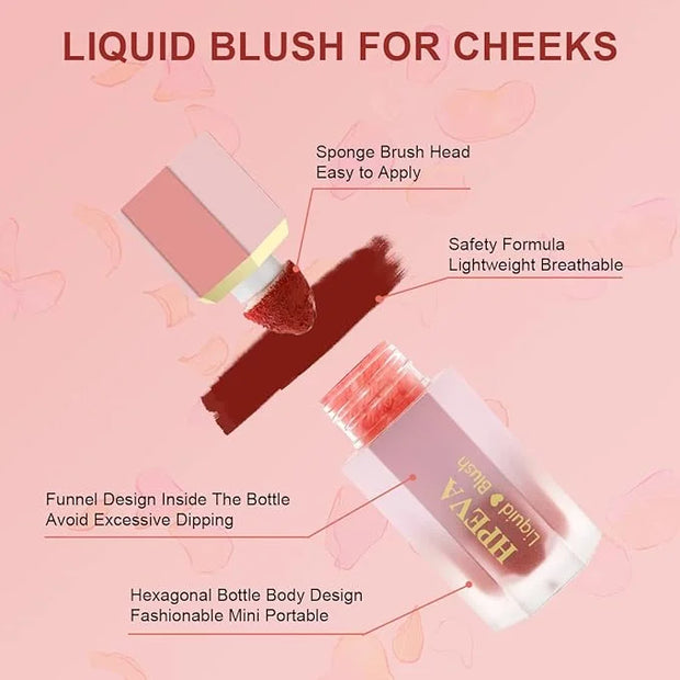 Liquid Blush for Cheeks,Soft Cream Matte Korean Makeup Blush,Lightweight Breathable Feel Long Lasting Natural Red Pink Pea...