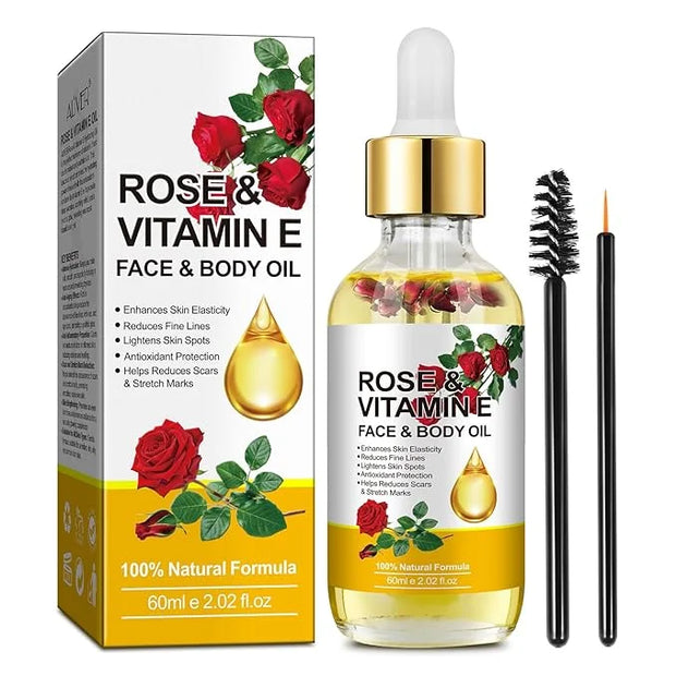 Vitamin E Oil, Rose Oil, Vitamin E Oil for Face, Organic Vitamin E Oil, Rose & Vitamin E Moisturizer Oil for Face and Skin...