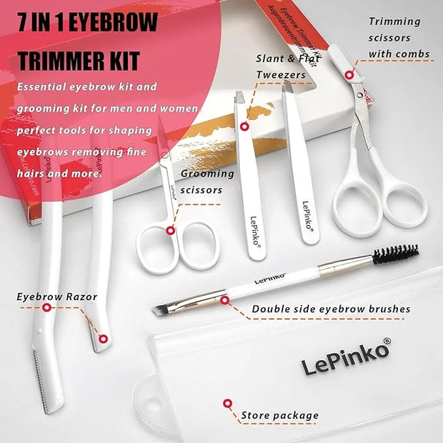 Eyebrow Trimmer Kit, 7 in 1 Eyebrow Scissors, Tweezer, Razor, Gromming Scissors Brush for Women Men, Gifts for Stocking St...