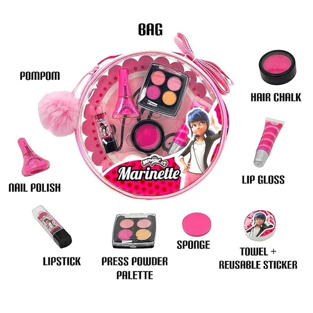 Miraculous Ladybug Kids Makeup Set - 10 Piece Bag with Nail Polish, Hair Chalk, Stickers & More - Safe, Non-Toxic Pretend ...