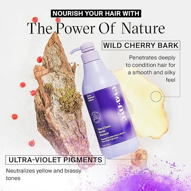 EVANYC Tone It Down Blonde Hair Shampoo, 1 L, Purple for Eliminating Brass & Yellow Tones, Vegan - Product Image
