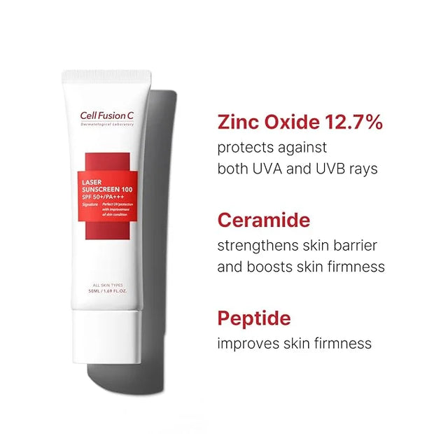 Cell Fusion C Laser Sunscreen SPF 50, Hypoallergenic Sunscreen with Zinc Oxide, Improve Aging Signs of Sun Damage with Col...