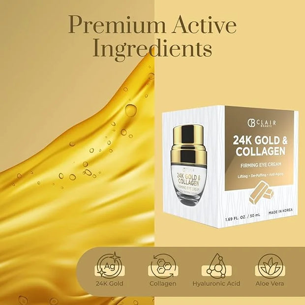24k Gold & Collagen Under Eye Cream - Hydrating, Firming & Anti-Aging - Dermatologist Tested, Clean Beauty & Cruelty-Free ...