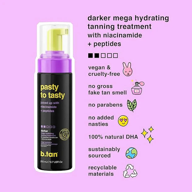 b.tan Dark Self Tanner Mousse | Pasty to Tasty -Best, 1 Hour Express, Hydrating Sunless Tanning Foam, Bronzed Glowy Skin, ...