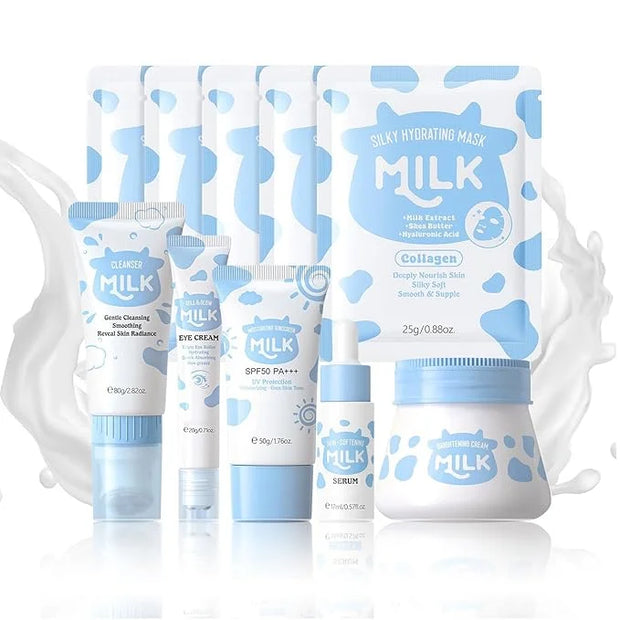 Milk Skincare Sets for Teen Girls,10IN1 Skin Care for Teens 10-12,Milk Skin Care Routine Kit for Women,Girls 10-12,Teen Sk...