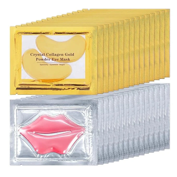 30PCS Lip Mask & Under Eye Mask Pink Lip Masks 24k Gold Eye Mask Patches for Puffy Eyes Effectively Moisturizing Lip & Eye...