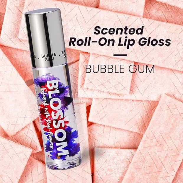 Blossom Roll on Lip Gloss, Scented Clear High Shine Moisturizing Lip Oil, Non Sticky, Infused with Real Flowers, Made in U...