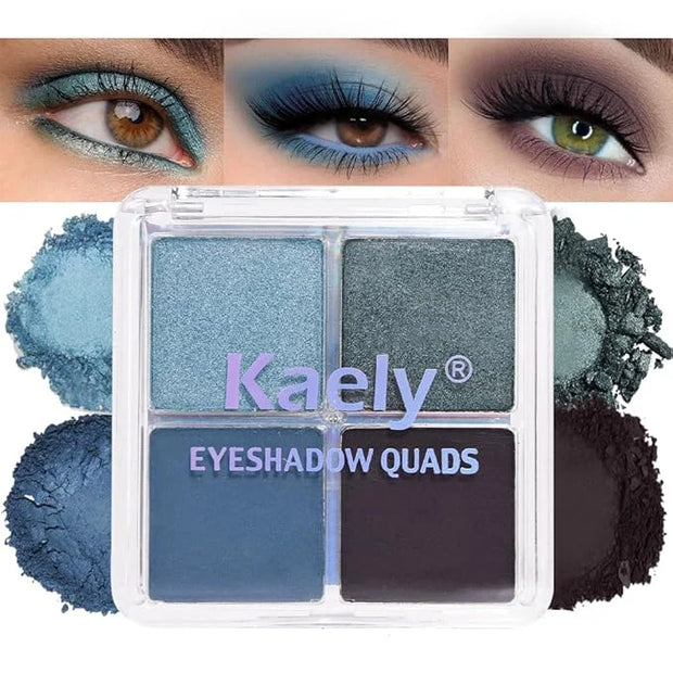 Kaely Powder Eyeshadow Quad, Blue Taupe Matte Glitter Eyeshadow Palette Makeup, Neutral Eye Shadow Palette for Older Women...