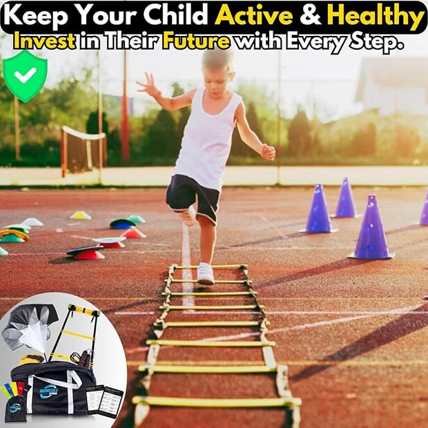 Invincible Fitness Agility Ladder Set - Enhance Speed 10 Cones, 4 Hooks, 3 Resistance (15ft) - Product Image
