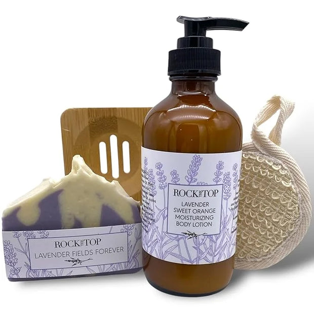 USA Made Lavender Spa Gifts for Women with Hand Cream, Handcrafted Lavender Soap, Soap Saver, Body Buffer. Luxurious Bath ...