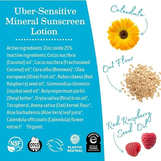 Earth Mama Uber-Sensitive Mineral Sunscreen Lotion SPF 40 | Reef Safe, Non-Nano Zinc, Contains Organic Colloidal Oatmeal |...