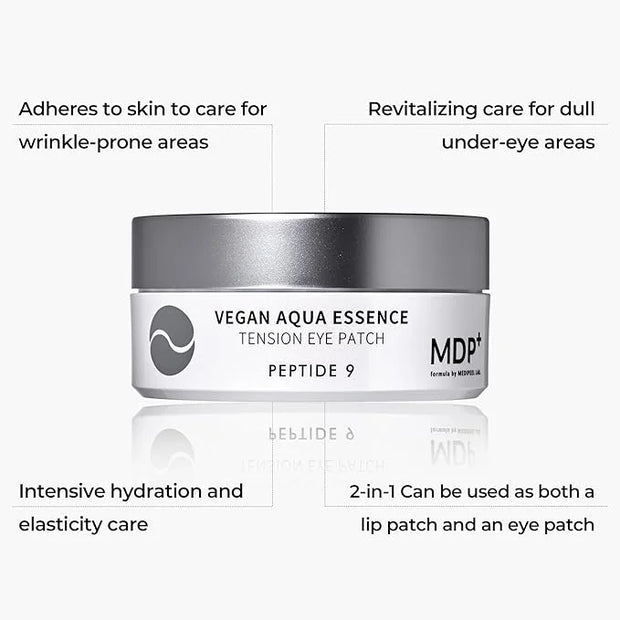MDP+ PEPTIDE 9 VEGAN AQUA ESSENCE TENSION EYE PATCH, Niacinamide, eye mask 3.38 oz/1.6gx60ea,Hyaluronic Acid, Wrinkle Care...