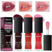 3 Colours Hydrating Lip Tinted Oil, Moisturizing Crystal Jelly Lip Gloss Ultra-Shiny Finish Soften & Smoothes Lips Texture...