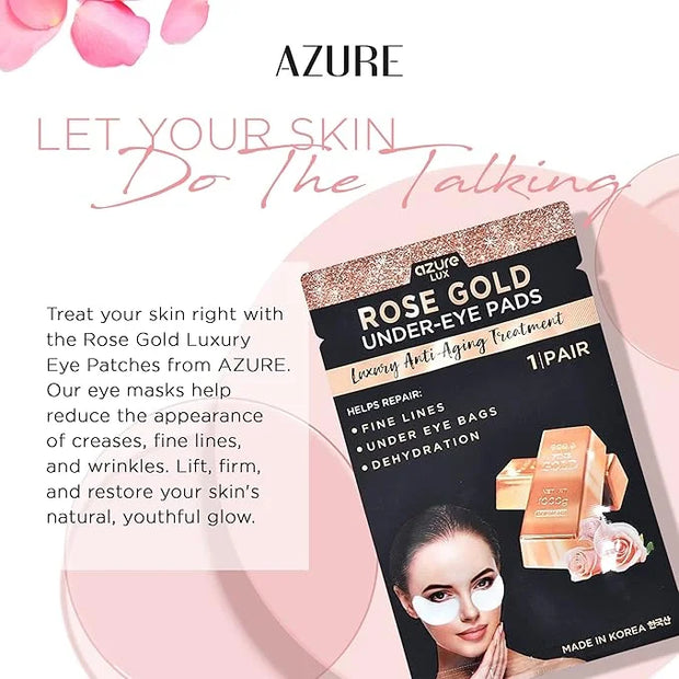 Azure Cosmetics Rose Gold Luxury Anti Aging Under Eye Pads - Lifting, Smoothing & Hydrating Eye Mask Patches - Reduces Fin...