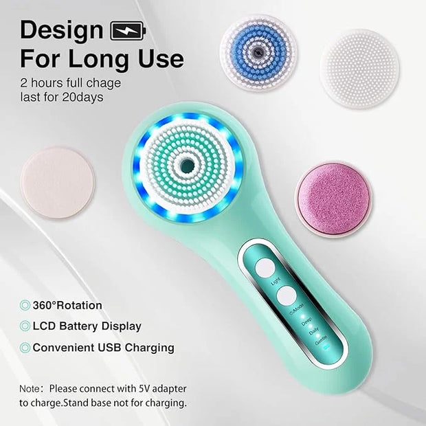 Face Scrubber Exfoliator,Facial Cleansing Brushes Rechargeable IPX7 Waterproof with 5 Brush Heads,Electric Face Spin Brush...