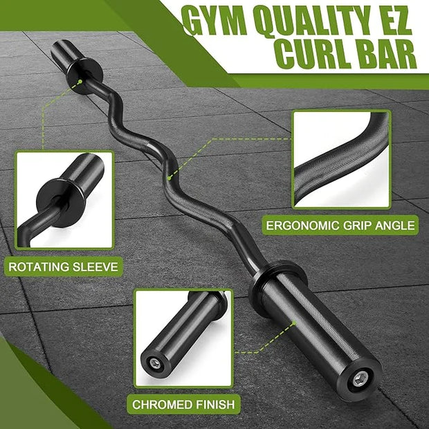 47" Olympic Barbell Curl Bar EZ Bar Strength 440-Pound Capacity - Product Image