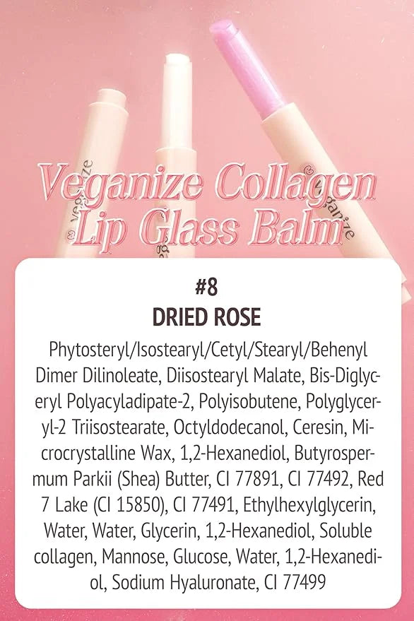 self beauty Veganize Collagen Lip Glass Balm - Hydrating Lip w/Hyaluronic Acid - Vegan Korean Lip Balm Moisturizing Lip Ca...