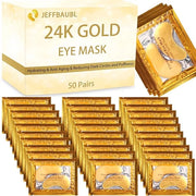 Jeffbaubl 50 Pairs 24K Gold Eye Mask,Under Eye Patches for Dark Circles and Puffiness,Eye Patches Gel Crystal Collagen Eye...