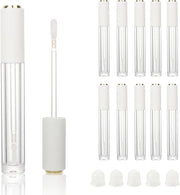 COSIDEA 10pcs Empty Round 4ml 0.13oz lip gloss tubes with soft silicon tip wand Gold white lid Lipgloss tube containers fo...