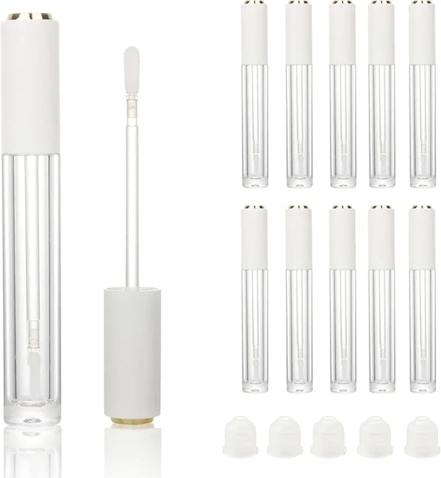 COSIDEA 10pcs Empty Round 4ml 0.13oz lip gloss tubes with soft silicon tip wand Gold white lid Lipgloss tube containers fo...